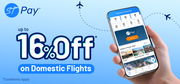 Up to 16% discount on domestic flight tickets with ST Pay image