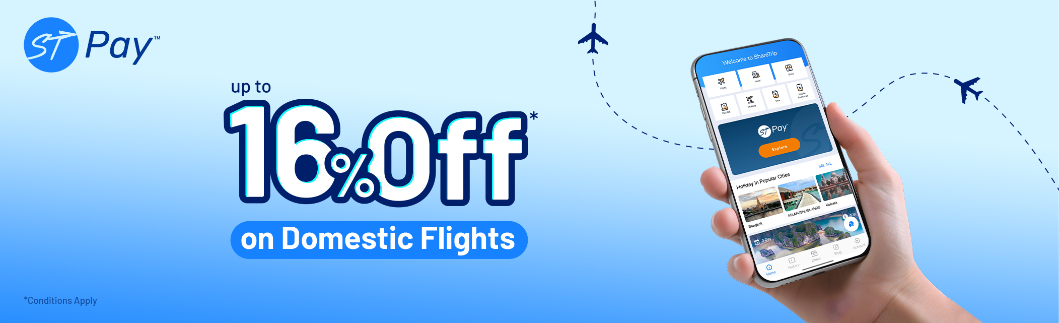 Up to 16% discount on domestic flight tickets with ST Pay