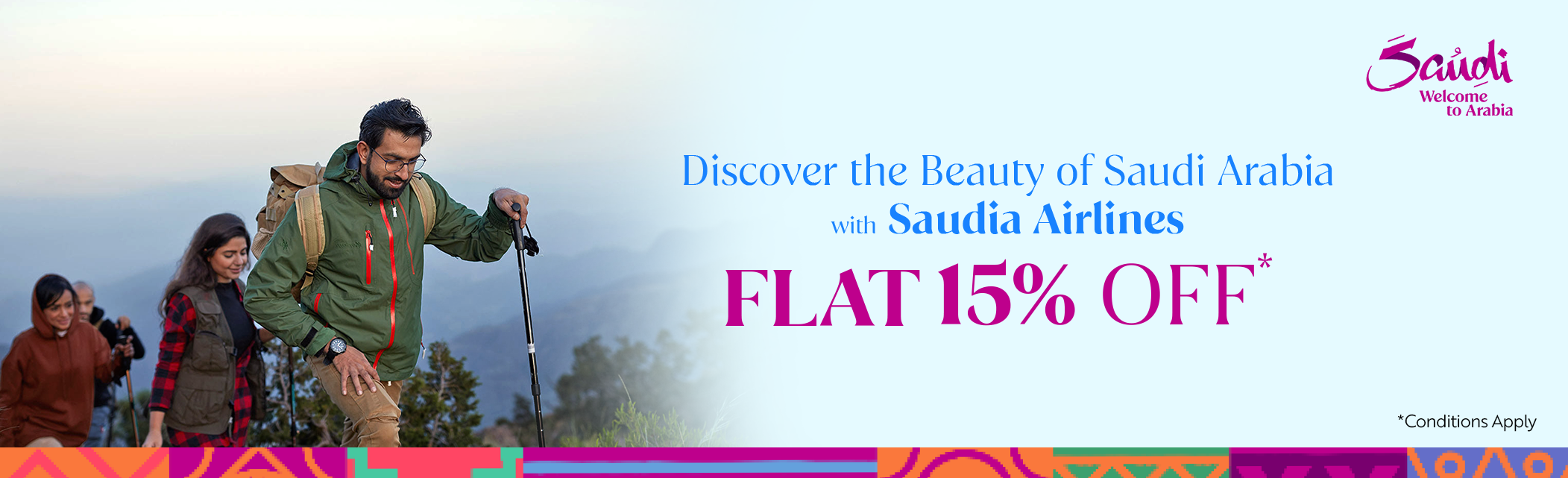 Flat 15% discounts on flights to Saudi Arabia